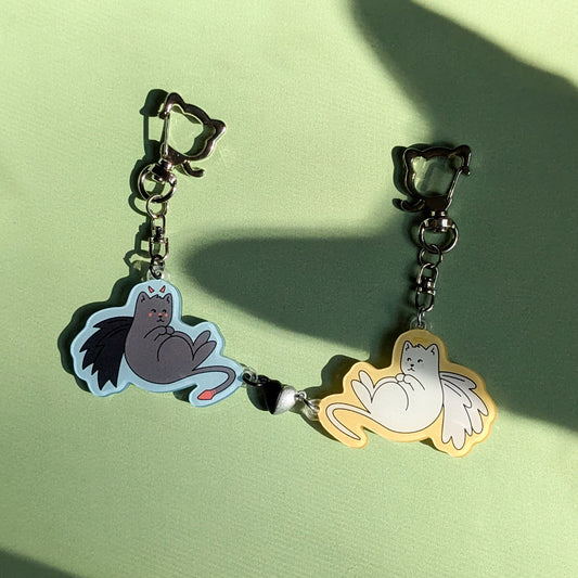 Angel & Devil Cats Magnetic Keychain Set